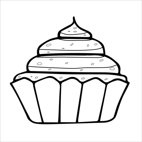 Outline Cupcake White Background Coloring — Stock Vector