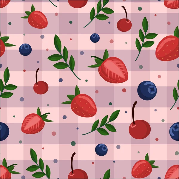Nahtloses Muster Mit Beeren Erdbeere Blaubeere Kirsche — Stockvektor