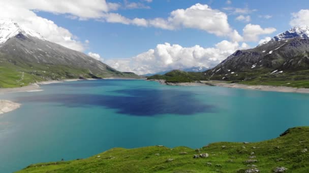 Mont Cenis Lake Moncenisio, Piedmont, Italy, Aerial — Stock Video