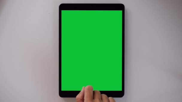 10 Tablet Gestos Mão, Tela Verde — Vídeo de Stock