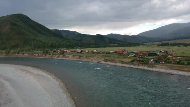 Valleien Van Altai Bergen Rivieren Bossen Velden Meren Zonsondergang Achtergrond — Stockvideo