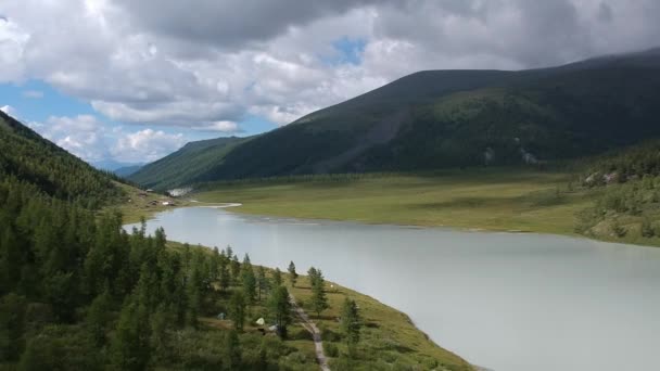 Valleys Altai Mountains Rivers Forests Fields Lakes Sunset Background Misty — Stock Video