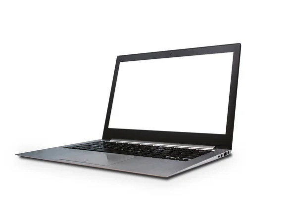 Perspektivische Ansicht Des Modernen Laptops Schlanken Design Mit Leerem Bildschirm — Stockfoto
