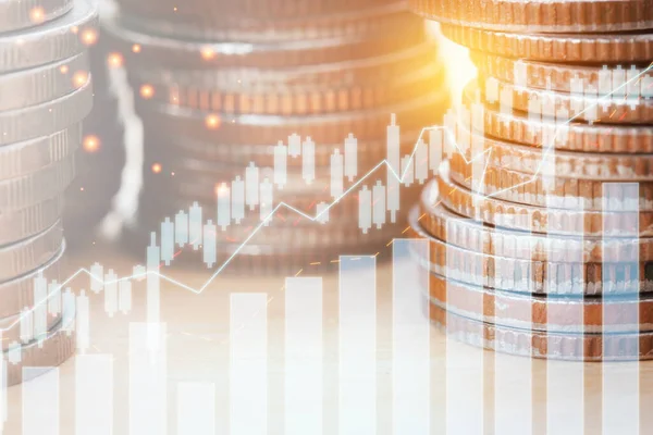 Madeni, bankacılık, iş konsepti ve para yönetimi için çift pozlama ve grafik.