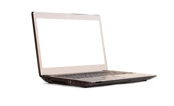 Linke Seitenansicht Des Schwarzen Laptops Mit Leerem Bildschirm Isoliert Auf — Stockfoto