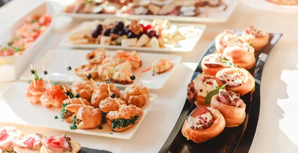 Catering Matrimonio Cibo Antipasto Snack Focus Selettivo — Foto Stock