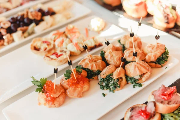 Catering Matrimonio Cibo Antipasto Snack Focus Selettivo — Foto Stock