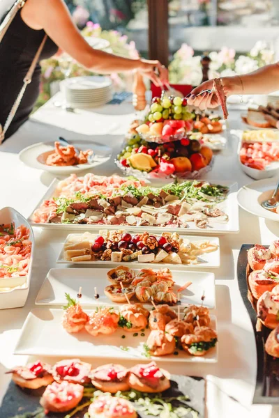 Catering Essen Hochzeit Vorspeise Und Snacks Selektiver Fokus — Stockfoto