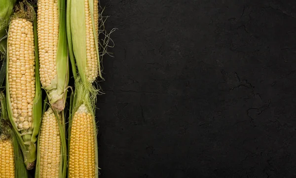 Fresh Corn Cobs Dark Stone Table Food Concept Copy Space — Stock Photo, Image