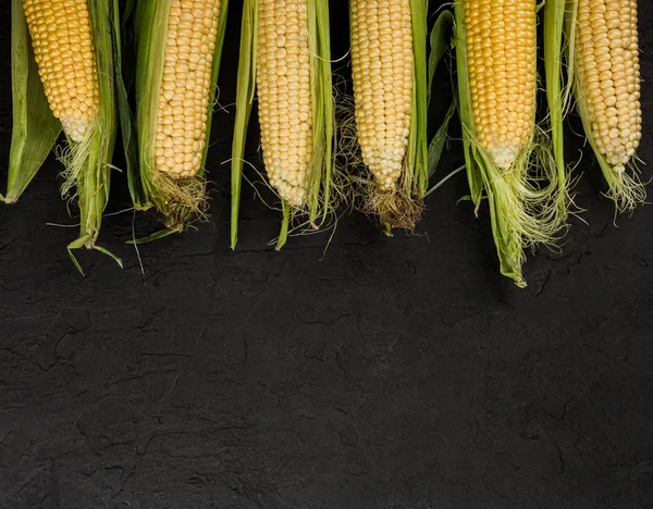 Fresh Corn Cobs Dark Stone Table Food Concept Copy Space — Stock Photo, Image