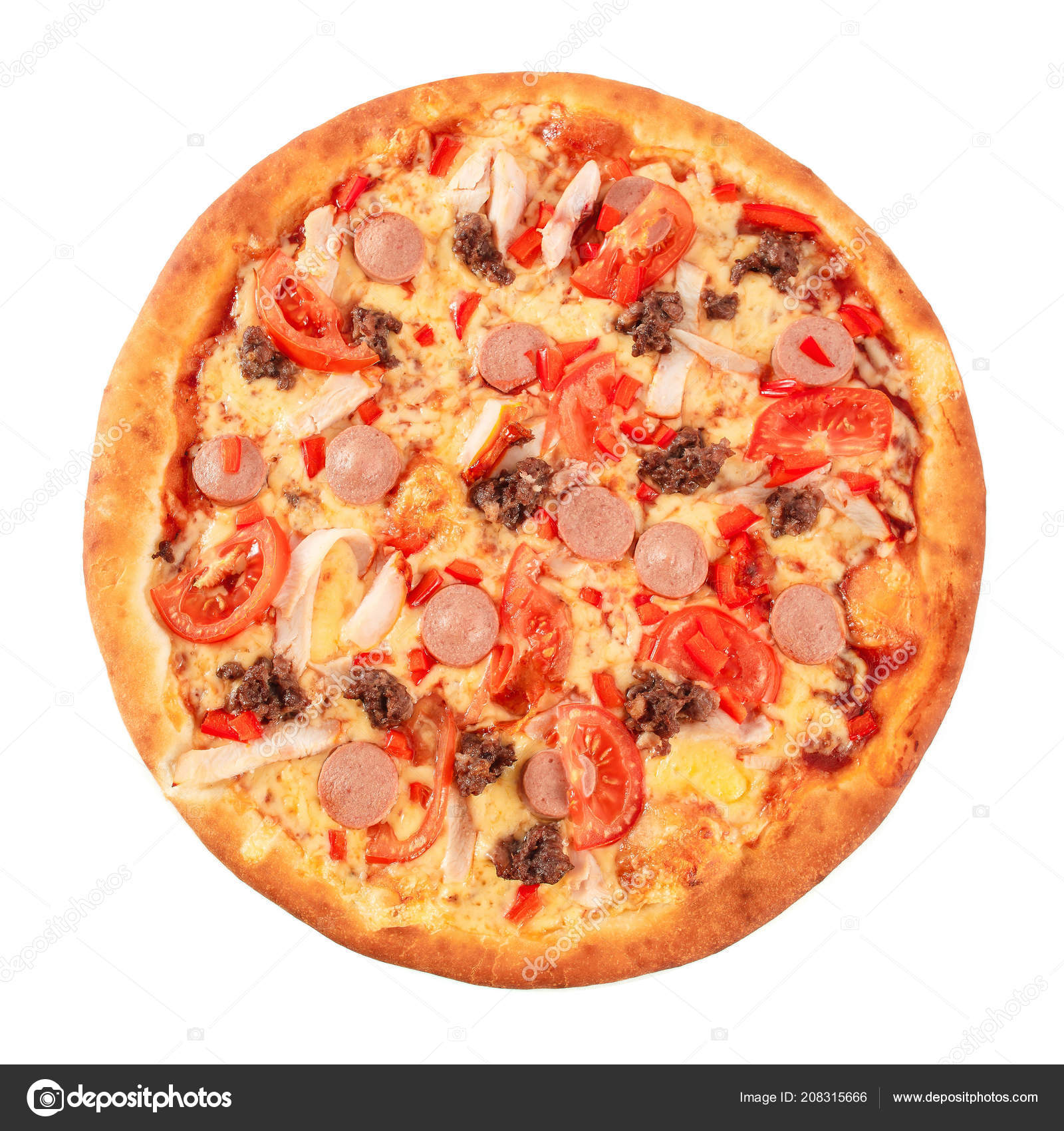 Pizza Pastrami Mushrooms Ground Beef Sausage Isolated White Background