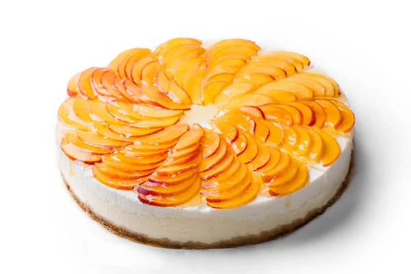 Cheese Cake Peach Slices Isolated White Background — Stock Photo, Image