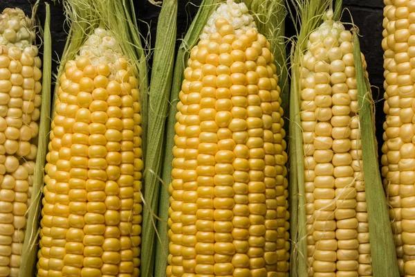 Fresh Corn Cobs Macro Food Concept Top View — Stock Photo, Image
