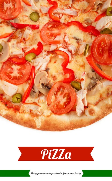 Pizza Med Pastrami Champinjoner Paprika Och Gurka Isolerad Vit — Stockfoto