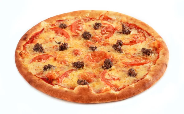 Pizza Vegetarisk Med Tomater Paprika Och Champinjoner Isolerad Vit — Stockfoto