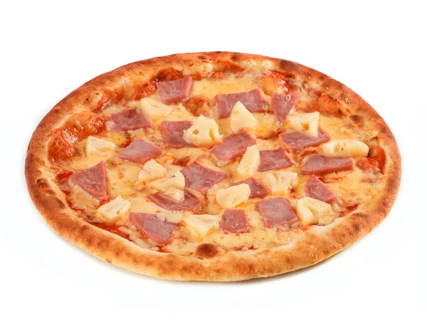 Pizza Con Jamón Queso Piña Aislados Sobre Blanco — Foto de Stock