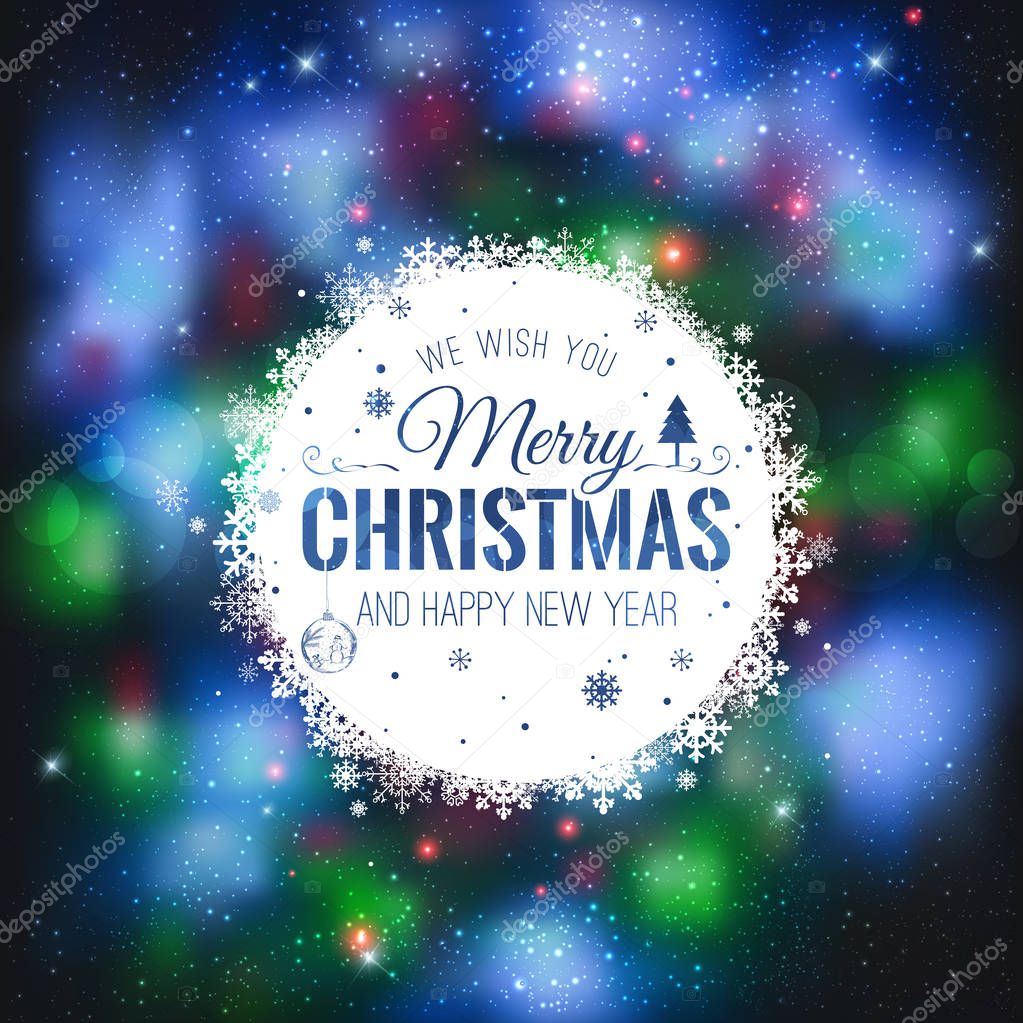 Christmas And New Year cards with Typographical on shiny Xmas background. Vector Illustration. Merry Christmas card