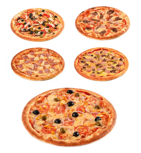 Gran Conjunto Las Mejores Pizzas Italianas Aisladas Sobre Fondo Blanco —  Fotos de Stock