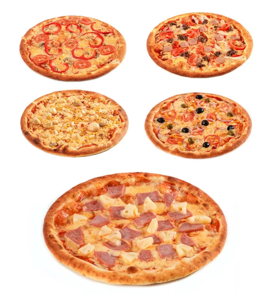 Duży Zestaw Najlepsze Włoskie Pizze Białym Tle — Zdjęcie stockowe
