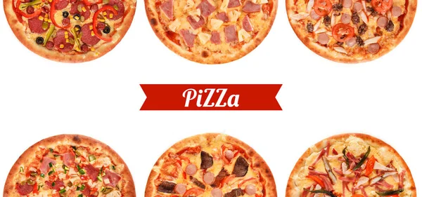 Большой Набор Лучших Итальянских Пицц Белом Фоне — стоковое фото