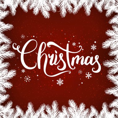 Noel ve yeni yıl kış yatay, kar taneleri, ışık, kırmızı zemin üzerine yazım yıldız. Noel kartı. Vektör çizim