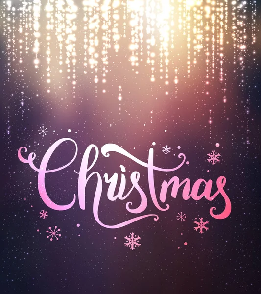 Christmas New Year Typographical Background Sparking Light Stars Glowing Glitter — Stock Vector