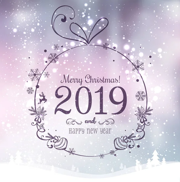 Шинный Рождественский Бал Веселого Рождества 2019 Нового Года Праздничном Фоне — стоковый вектор