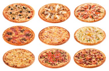 Beyaz arka plan üzerinde izole en iyi İtalyan Pizza büyük kümesi