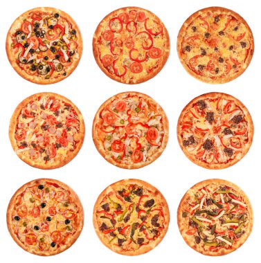 Beyaz arka plan üzerinde izole en iyi İtalyan Pizza büyük kümesi