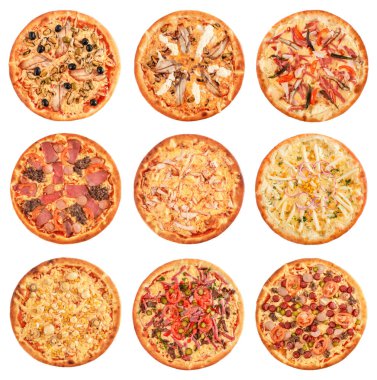 Beyaz arka plan üzerinde izole en iyi İtalyan Pizza büyük kümesi