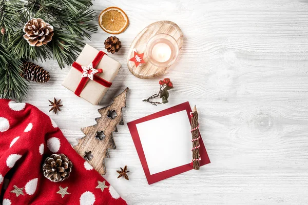Jul Brev För Santa Vit Bakgrund Med Gåvor Penna Fir — Stockfoto