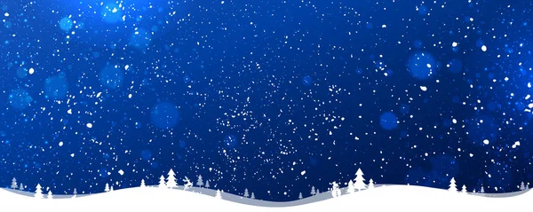 Fondo azul invierno Navidad con copos de nieve, luz, estrellas. Tarjeta de Navidad y Año Nuevo. Ilustración vectorial — Archivo Imágenes Vectoriales