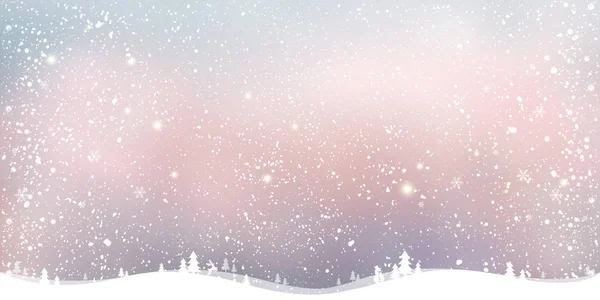 Vinter Jul Bakgrund Med Landskap Snöflingor Ljus Stjärnor Xmas Och — Stock vektor