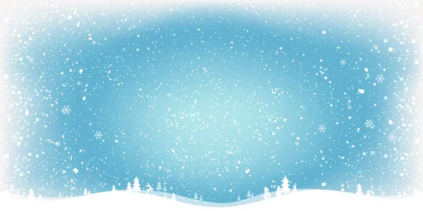 Fondo Azul Invierno Navidad Con Paisaje Copos Nieve Luz Estrellas — Archivo Imágenes Vectoriales