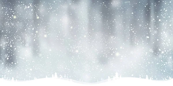 Fondo Navidad Invierno Con Paisaje Copos Nieve Luz Estrellas Tarjeta — Vector de stock