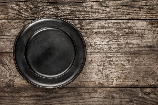 Old Natural Wooden Background Texture Empty Plate Wood Table Top — Stock Photo, Image