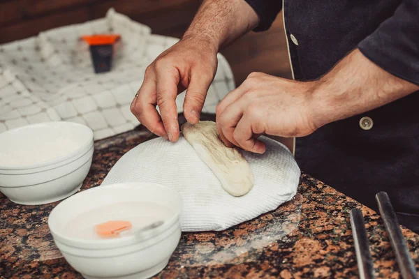 Бейкер Рішень Турецька Піте Його Пекарні Випічки Хліба Процес — стокове фото