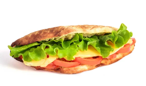 Panino Pita Fresca Con Lattuga Fette Pomodoro Fresco Prosciutto Maiale — Foto Stock