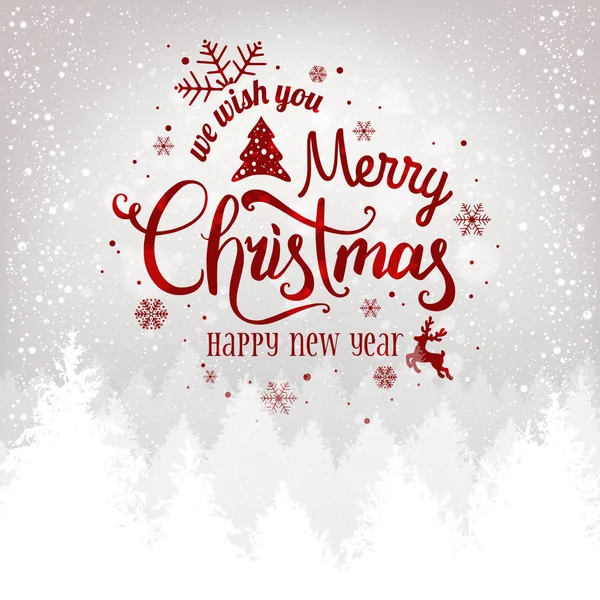 圣诞节和新年排版在白色背景与冬天风景 圣诞卡 矢量插图 — 图库矢量图片