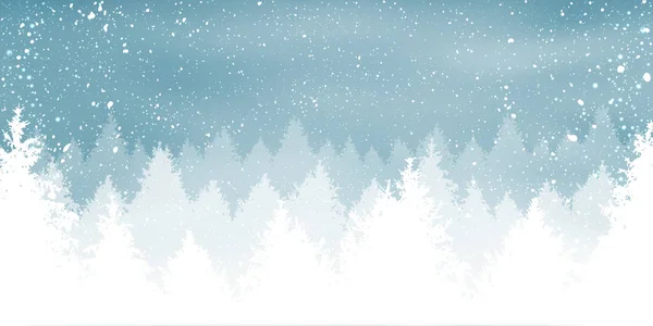 Christmas Snowy Background Winter Landscape Snowflakes Light Stars Xmas New — Stock Vector