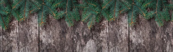 Christmas Fir Branches Wooden Background Xmas Happy New Year Composition — Stock Photo, Image