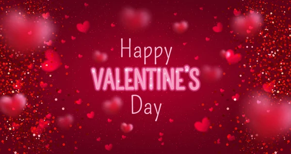 Świecące Tekstu Szczęśliwy Valentine Day Życzeniami Miłość Słodkie Banner Lutego — Wektor stockowy