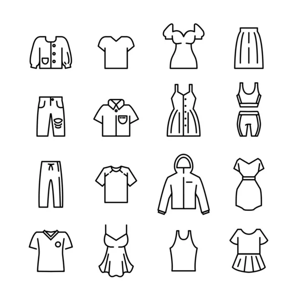 Ensemble d'icônes de ligne de vêtements — Image vectorielle