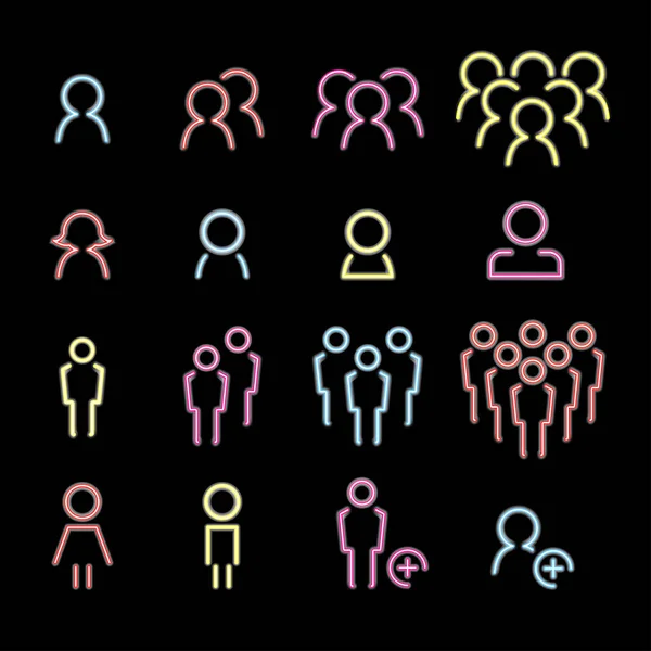 Línea de personas neón icono conjunto — Archivo Imágenes Vectoriales