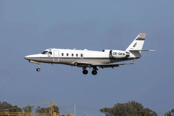 Luqa, Malta - March 15, 2019: Tyrol Air Ambulance Gulfstream Aerospace G100 (OE-GKW) on short finals runway 31.