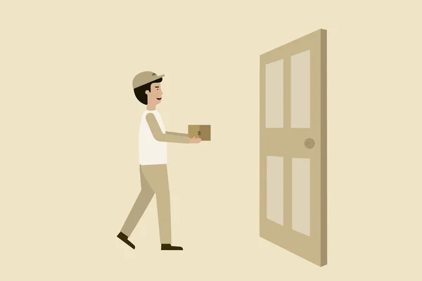 Hombre Envío Con Una Puerta Diseño Animación Plana — Vector de stock