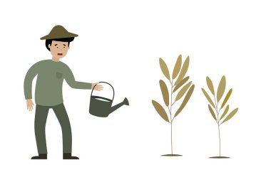 Bir çiftçi üzüntü ve ölü bitkiler, düz illüstrasyon tasarım