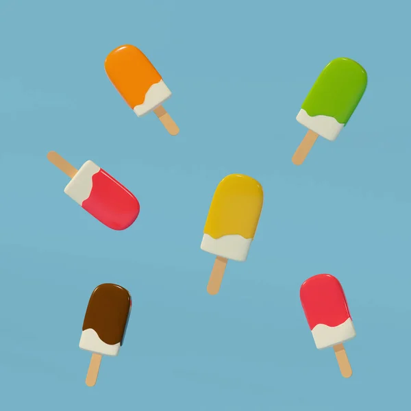 Illustration Set Ice Cream Fruits Flavor Colorful Illustration Summer Holiday — Stock Photo, Image