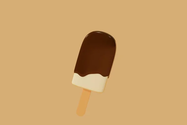 Kahverengi Arka Planda Çikolata Aromalı Dondurma Boyutlu Illüstrasyon Yaz Tatili — Stok fotoğraf