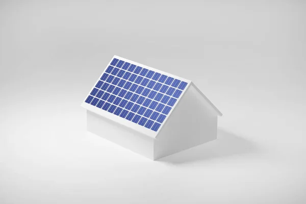 Huis Met Zonnepanelen Het Dak Zonnecel Schoon Elektrische Energie Illustratie — Stockfoto